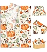 FYSUIMU 100 Sheets Fall Tissue Papers Orange White Green Pumpkin Maple Leaves Wrapping Paper Vint...