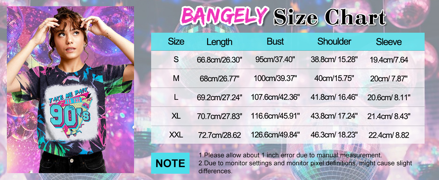 Size Chart of 80s 90s shirts