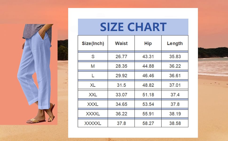 Linen Beach Pants-SIZE CHART