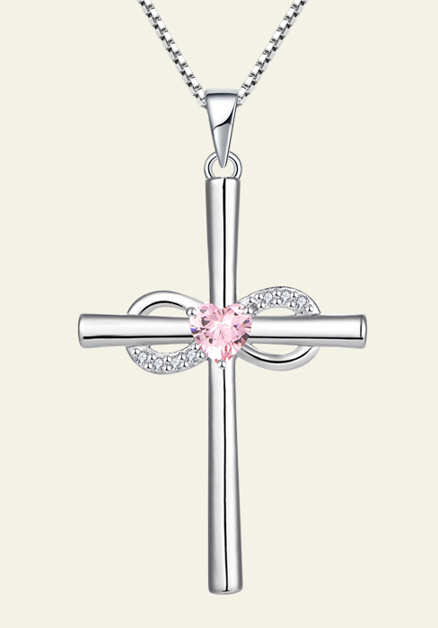 Silver Infinity Heart Cross Necklace