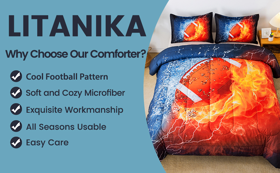 Litanika Football Comforter Full(79x90lnch), 3 Pieces(1