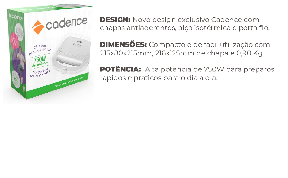 Sanduicheira Elétrica Cadence Toast & Grill Branca