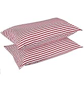 Rockcloud Pillow Case Set 400 Thread Count 100% Cotton Standard Size 2pc, Red Stripe