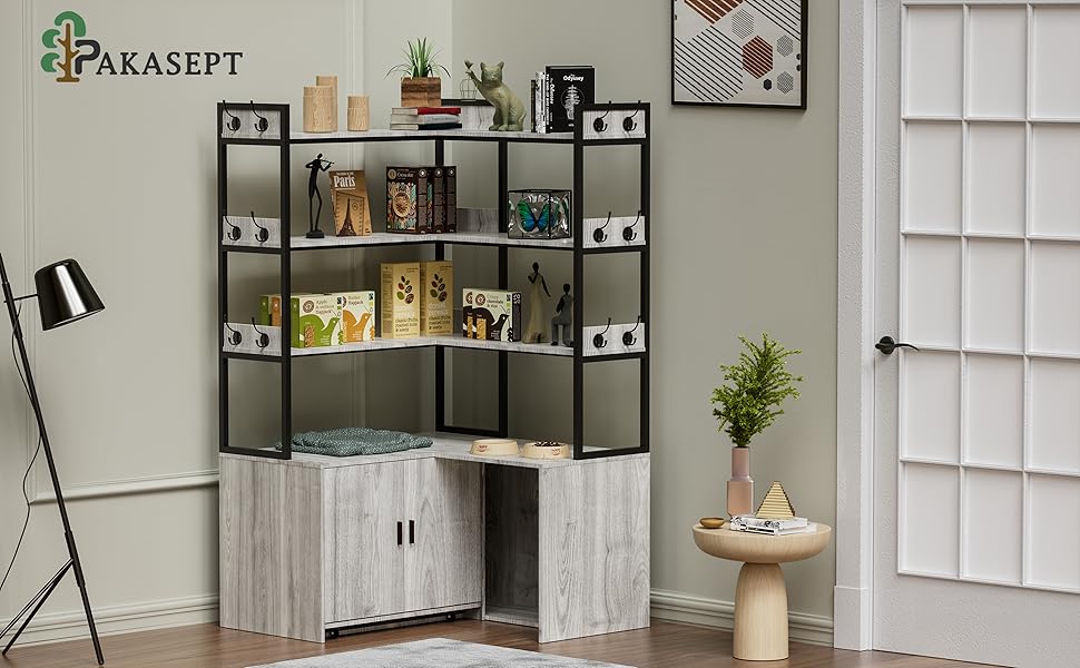 PAKASEPT Litter Box Enclosure with Shelves and Doors