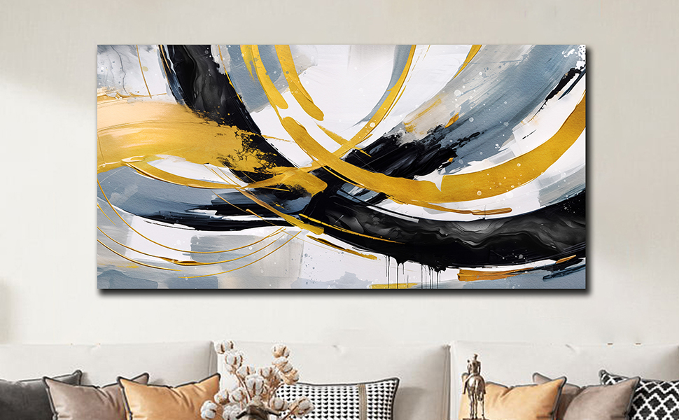 Abstract Wall Art for Living Room, Gold Red Black and White
