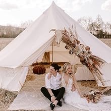 DANCHEL OUTDOOR 4 Season Oxford Glamping Tent, Waterproof Yurt Tent Bell Tent with Stove Jack for Camping White 12 tent