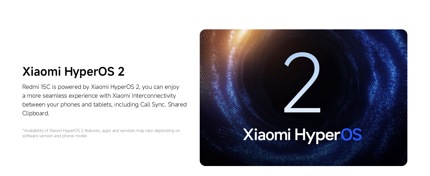 Text reads 'Xiaomi HyperOS' shown in white text against a dark background with subtle lighting effects.