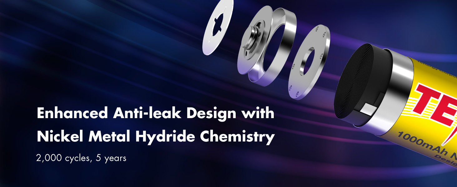 Anti-leaking and rechargeable 2,000 times