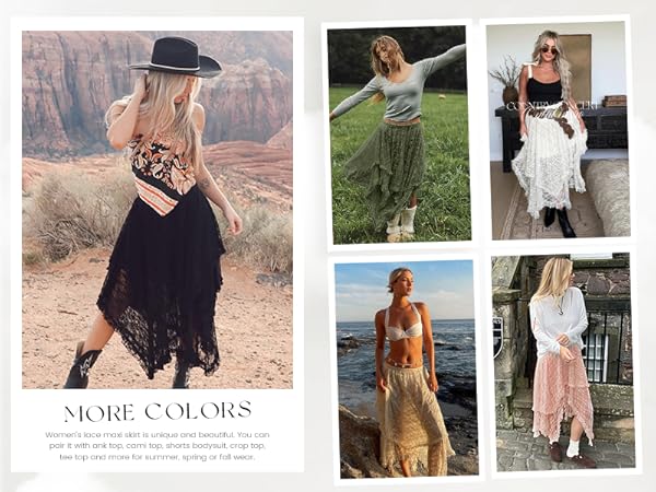 Amazon.com: Yimoon Women's Floral Lace Long Skirts Elastic