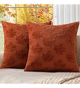 decorUhome Fall Decorative Rust Maple Leaf Throw Pillow Covers 18x18 Set of 2, Soft Chenille Jacq...