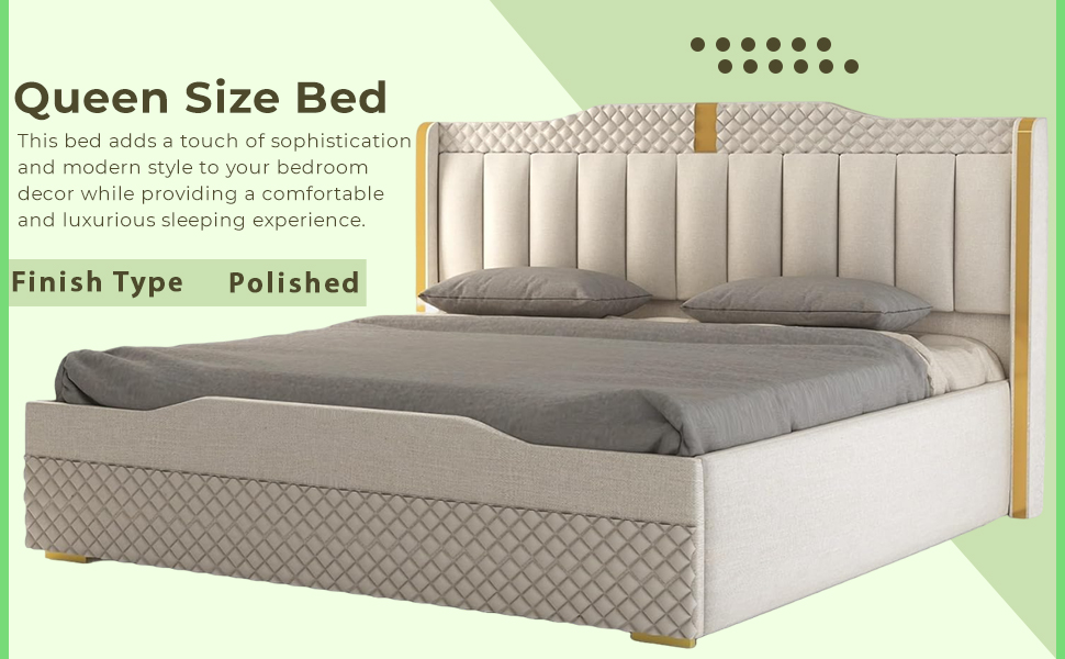 MODESTY WOODS Upholstered Queen Size Bed with Box Storage Wooden Double