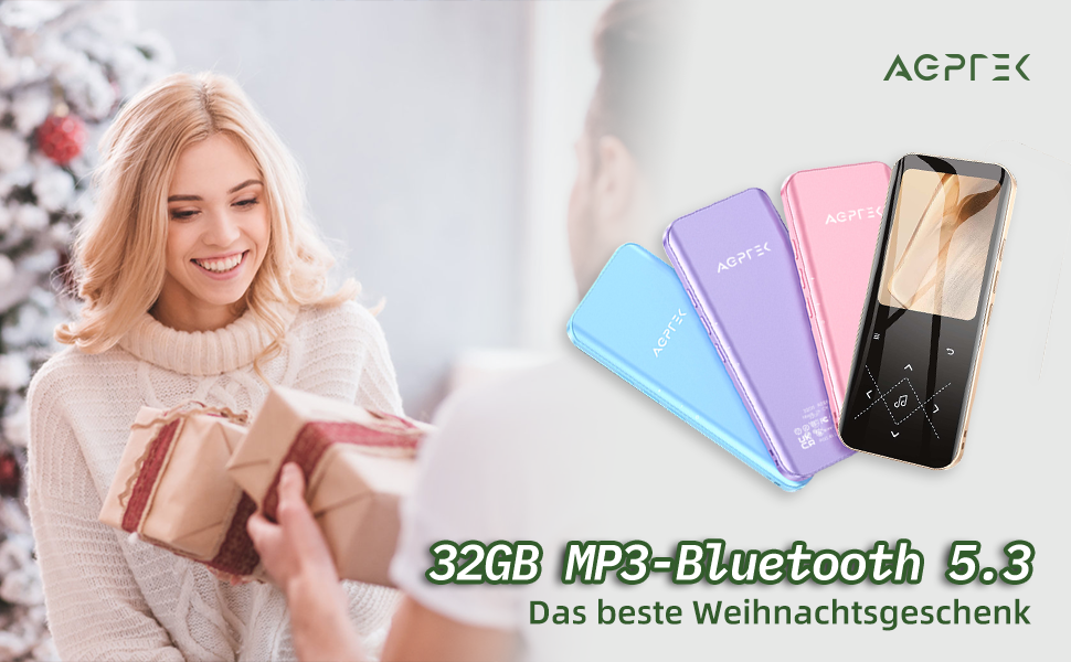 AGPTEK MP3 Player Bluetooth 5.3, 32GB HiFi Sound Musikplayer mit 2,4