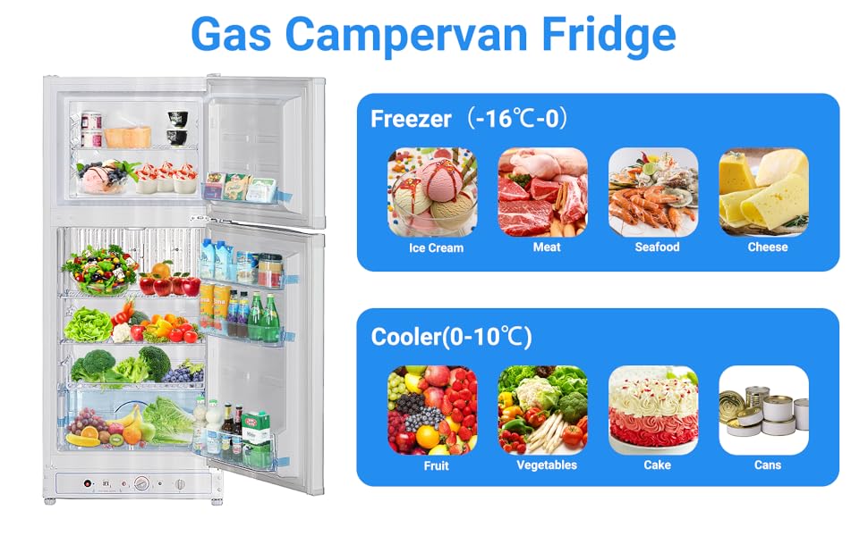 Techomey Gas Fridge with Freezer, 185L 2 Way Large Gas Fridge Freezer for Caravan, 240V/LPG