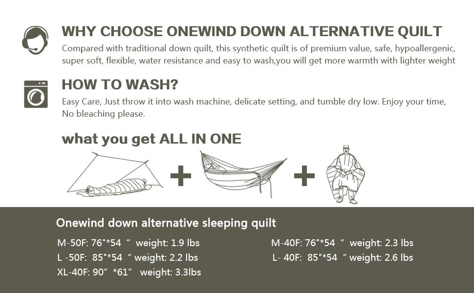Onewind Premium Hammock Top Quilt with Footbox