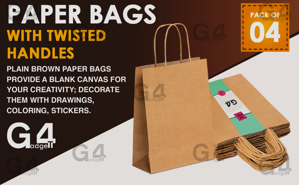 G4GADGET Kraft Paper Bags Pack of 4
