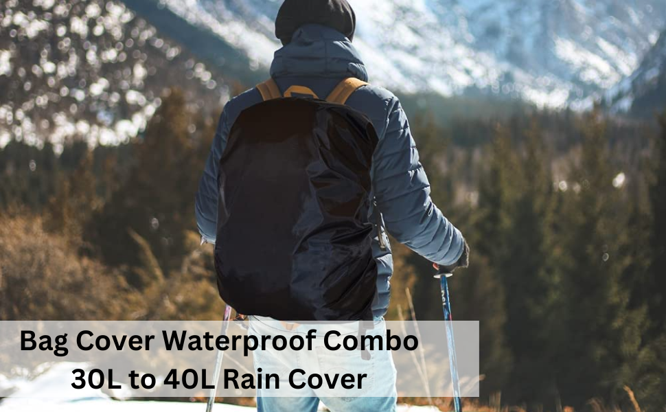 (Pack of 2) Bag Cover Waterproof Combo 25L to 35L Rain Cover for Schoolbag | Laptop Bag | Backpack Bags, Rubberized Material Black (BPBLACK-30LTO40L(2) 104 SPN-E2FA