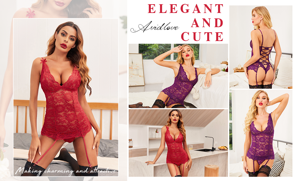 women chemise lingerie set with garter belt