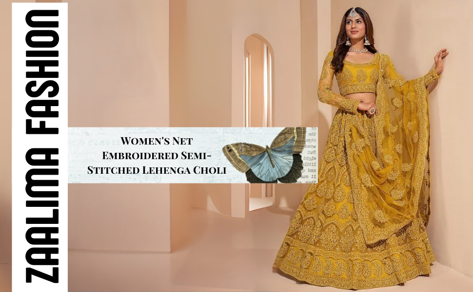 Women's Net Embroidered Semi-Stitched Lehenga Choli And Dupatta Set