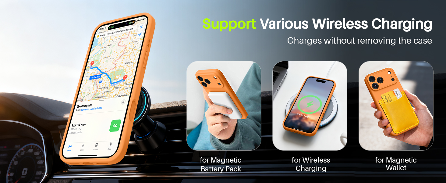 OTOFLY Magnetic Case for iPhone 17 Pro Max, Magsafe Compatible, Classic Liquid Silicone Mobile Phone Case, Built-in Camera Control Button, Anti-Scratch Microfiber Lining, Orange 14 The text reads