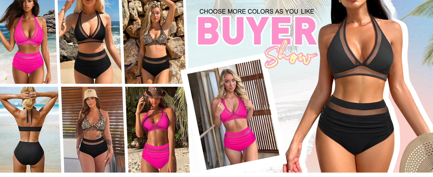 sexy two piece swimsuits for women high waisted tummy control bikini