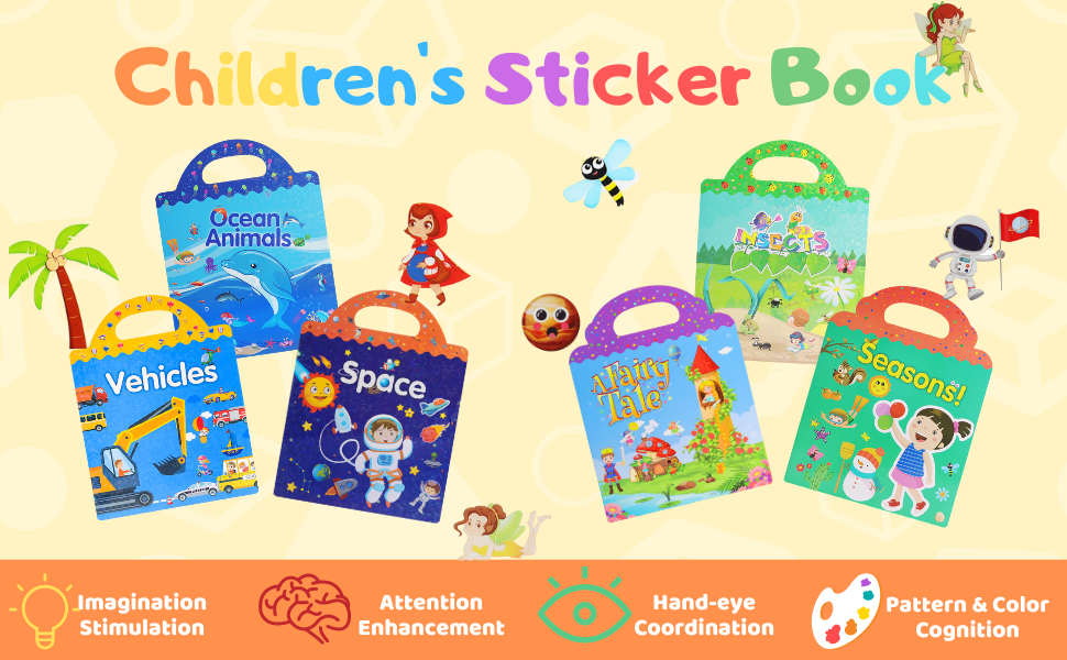 4 Sets Reusable Sticker Busy Book for Kids Mixed 4 Themes Quiet Book