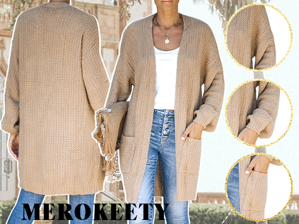 MEROKEETY Women's 2025 Fall Open Front Chunky Knit Sweater