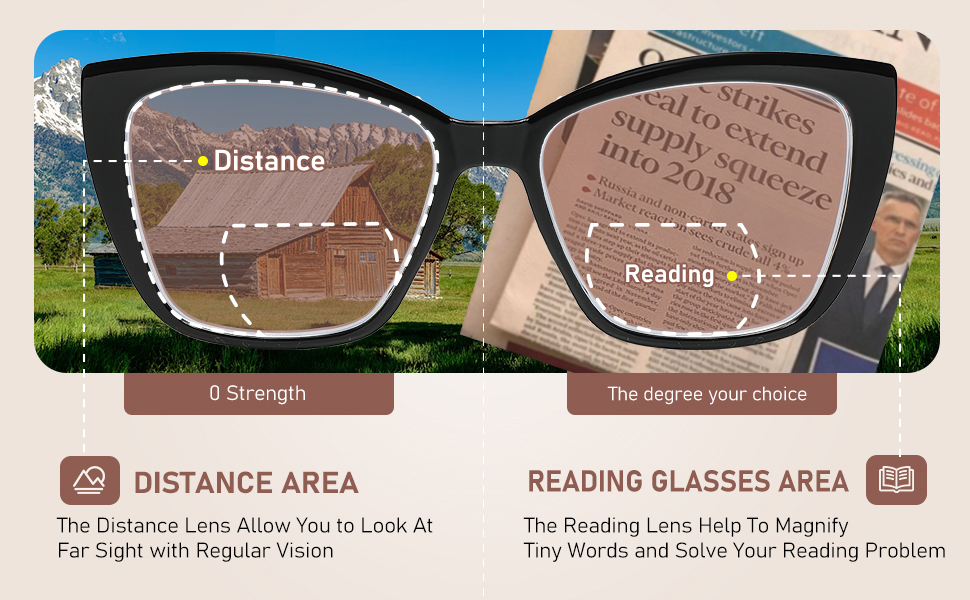 PUBOWT Bifocal Reading Glasses Women Cat Eye Oversized Blue Light Blocking Computer Readers PT2001