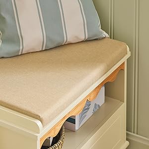 SoBuy FSR123-MI Schuhbank Mit Sitzkissen Garderobenbank Truhenbank Sitzbank Mit Stauraum Dielenbank Schuhtruhe Sitzkommode Schuhregal Mit Sitzbank Schmal Beige BHT Ca.: 60x46x35cm 14 1