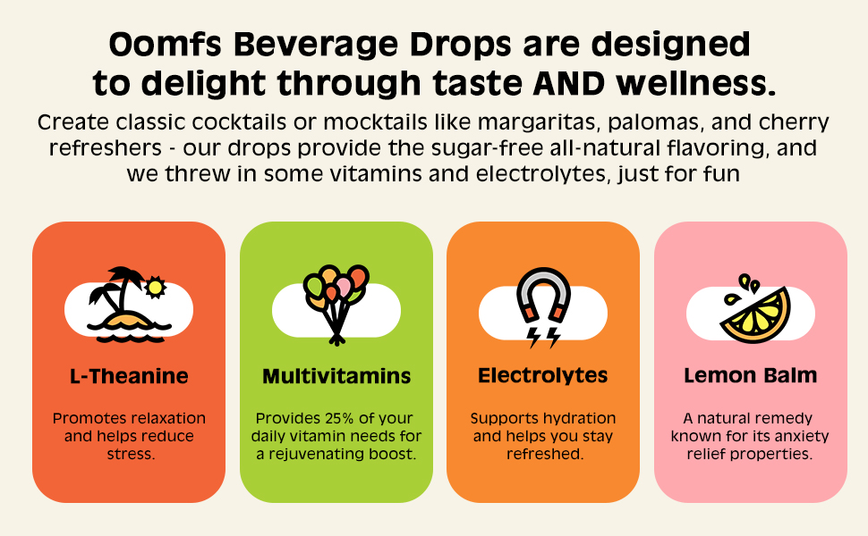 f8837592-2fa8-403a-bc8e-92c89255a6eb.__CR0,0,970,600_PT0_SX970_V1___ Oomfs Drops, Zero Sugar, Adaptogens, Real Fruit Extracts, Electrolytes, L Theanine, Lemon Balm and No Caffeine.
