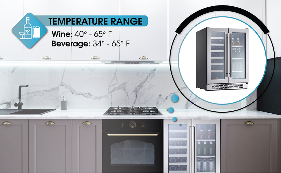 Zephyr PRWB24C32BG Presrv Dual Zone Wine & Beverage Cooler With Glass