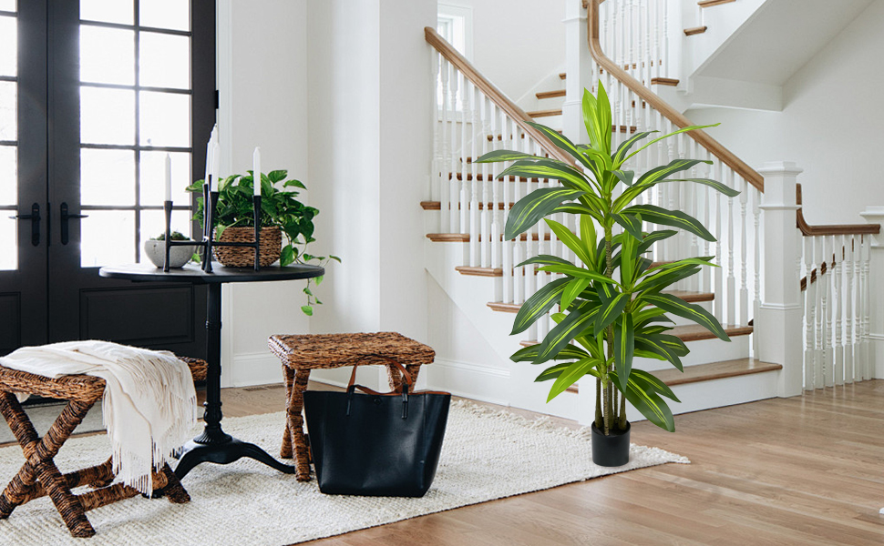 Artificial Dracaena Tree Indoor, 4FT Real Touch Fake Plant