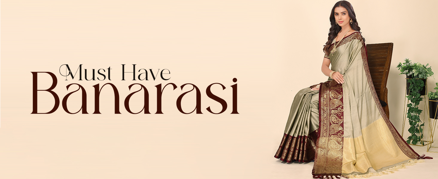 Solid Plain Banarasi Silk Latest Design Saree Golden Zari Border Rich Pallu Diwali  