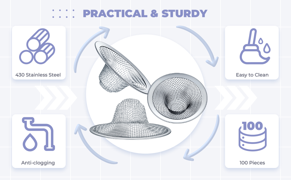 100 Pcs 2.75" Mesh Sink Strainers Stainless Steel Drain Strainer Bathroom Sink