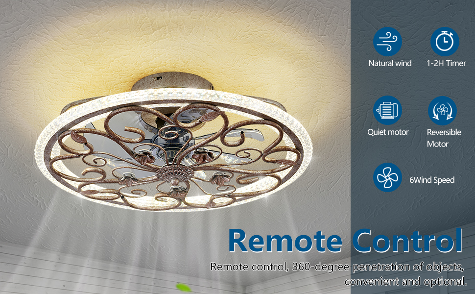HuixuTe Ceiling Fan with Lights Remote Control, Rustic