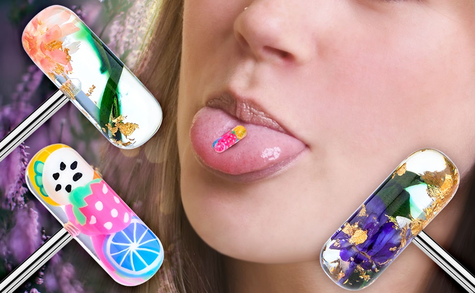 COCHARM G23 Titanium Tongue Rings 14g Acrylic Tongue Ring