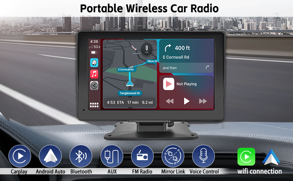Portable Car Stereo with Wireless Apple CarPlay Android