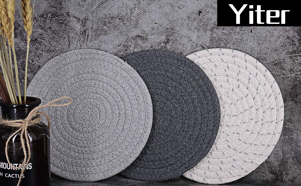 Yiter Round Placemats and Coaster Sets 6, Woven Table Placemats