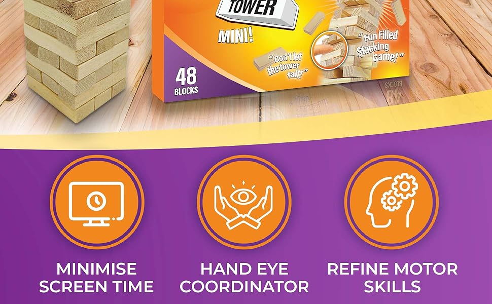 48PCS Mini Tumbling Tower Wooden Stacking Blocks Fun Entertainment