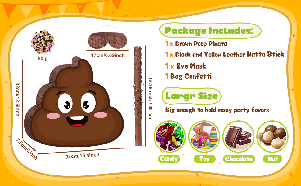 Harrycle Poop Pinata Set Included Brown Funny Poop Pinata Black Yellow Pinatas Stick