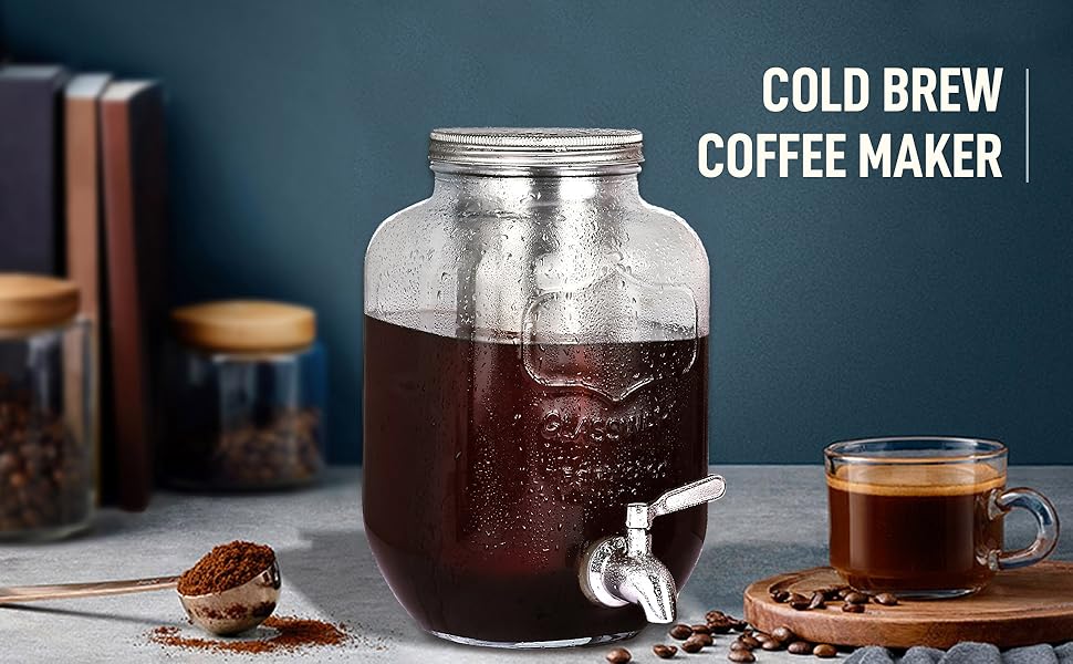 Homtone 1 Gallon Cold Brew Maker for Iced Coffee, Cold Brew Glass