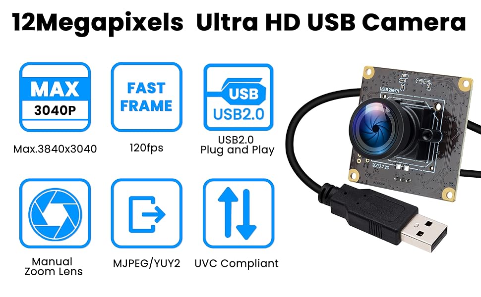 Amazon.co.jp: ELP 120fps USB カメラモジュール 12MP 高速 Golf