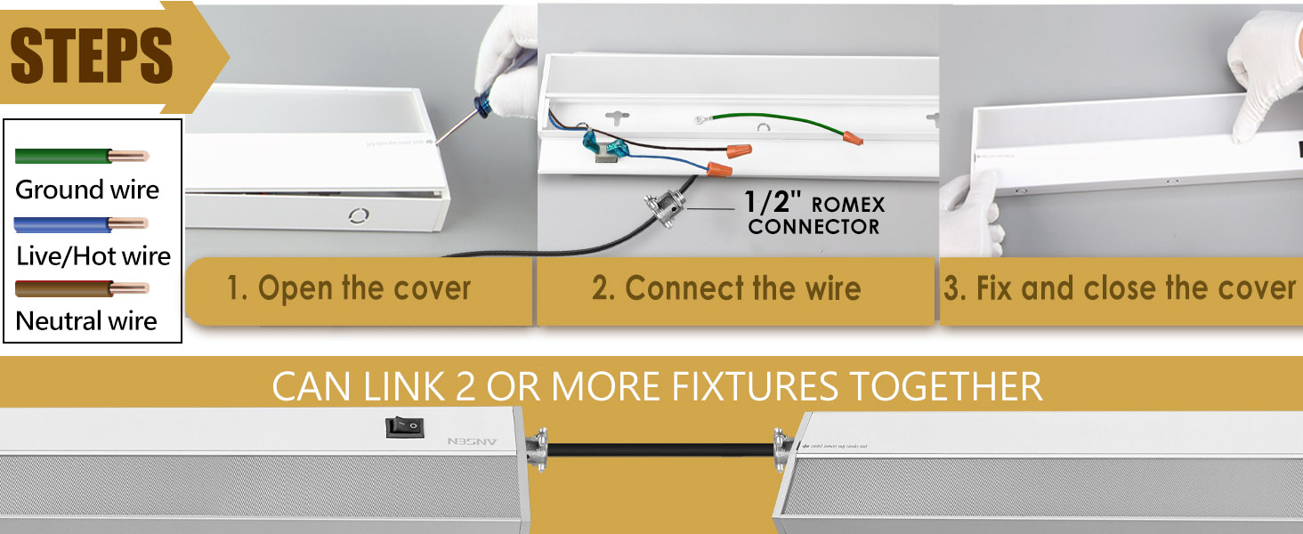 Ansen Hardwired Under Cabinet Lighting, LED Light for Kitchen, Dimmable Hardwire Led Light