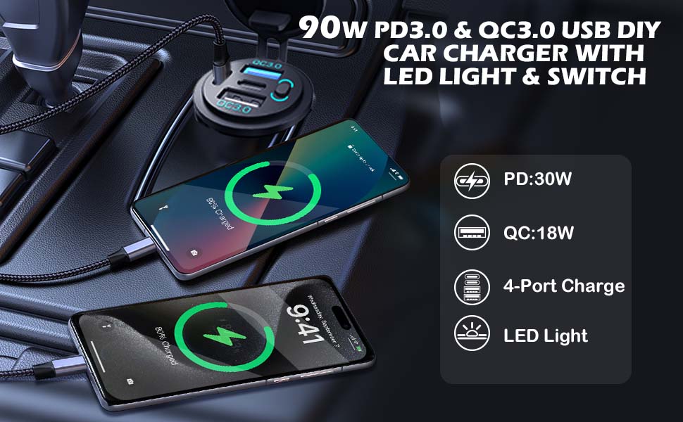 12V USB Outlet C Car Charger