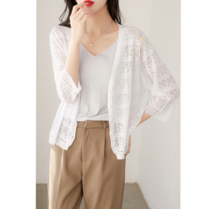 新品未使用品　ホワイト 袖シースルー　 カーディガン Amazon | [Dep Club] レースカーディガン レディース 夏 薄手