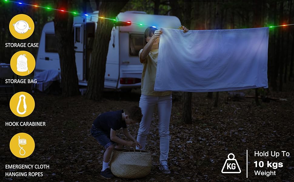 Haigoo Super Portable Camper Light Rope with Hook&Storage