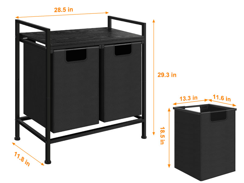 Laundry Basket Shelf Small Black Laundry Hamper 2 Section with Removable Bags and