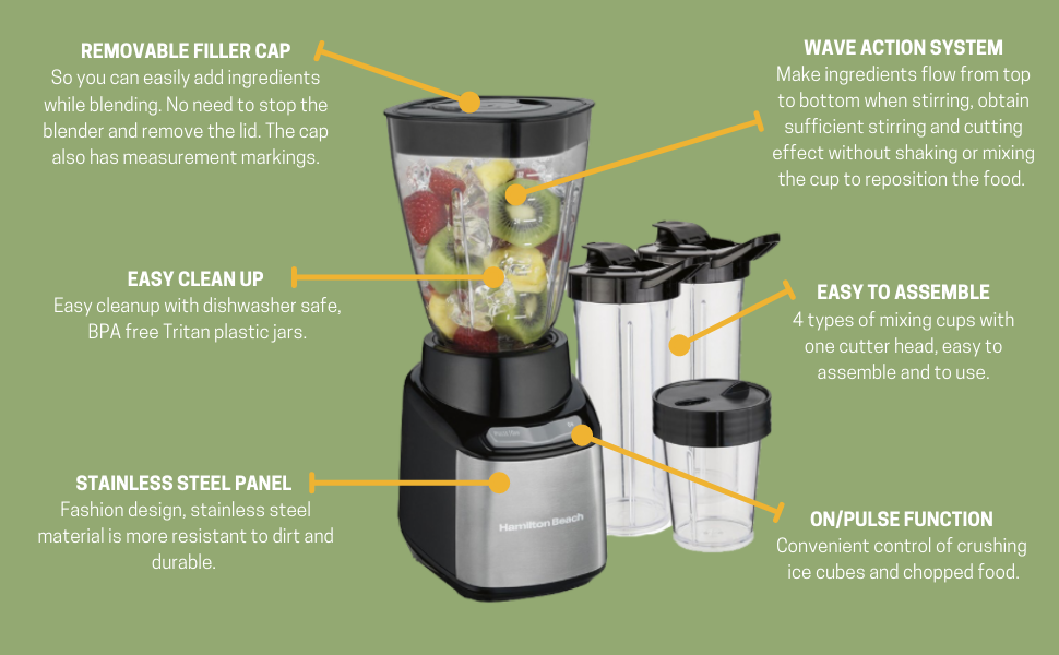 Hamilton Beach 52400SAU Stay or Go Blender, Stainless Steel, 250 W, 1