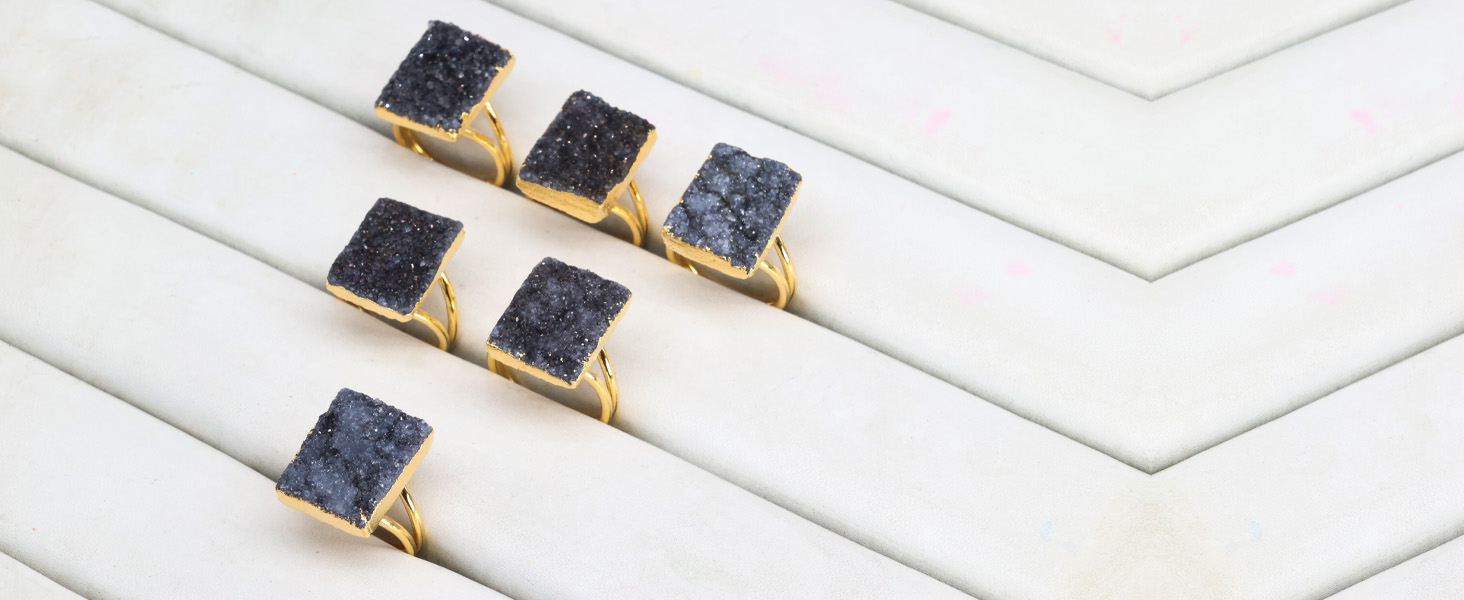 Black Rectangle Druzy Ring