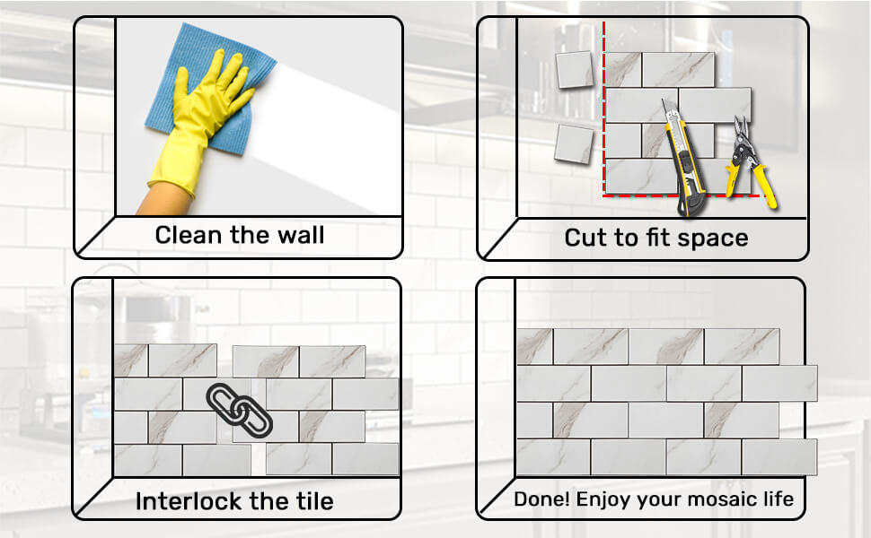 Soulscrafts Peel and Stick Tile Kitchen Backsplash PVC White Marble Design Subway Brick Tile