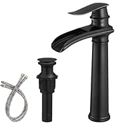 BWE Vessel Sink Faucet Waterfall Matte Black Bathroom Faucets Single Hole Single Handle Bathroom ...